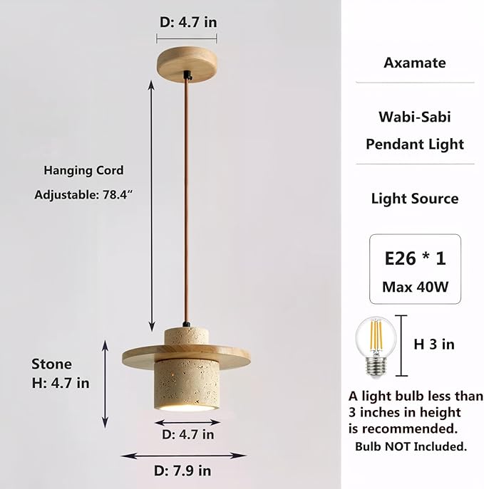 Japanese Wabi Sabi Pendant Light Nordic Natural Stone Chandeliers Concrete Simple Light Fixture for Dining Room Bedside Kitchen Island Hallway（Wood Color