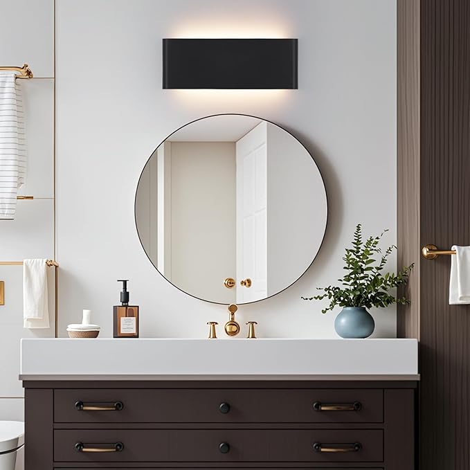 5 CCT (3000K-6500K) Adjustable Dimmable Wall Lamp 20W Modern Black LED vanity light Up and Down Wall Lighting 15 Inch Indoor Wall Sconce for Bedroom Staircase Hallway Dressing Table 2 Pack