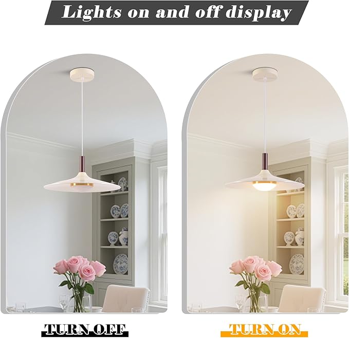 Farmhouse White Pendant Light, LED Base Dome Dimmable Pendant Light Indoor, Modern Height Adjustable Dining Hanging Lamp for Hotel Bar Kitchen Island Hallway Entryway