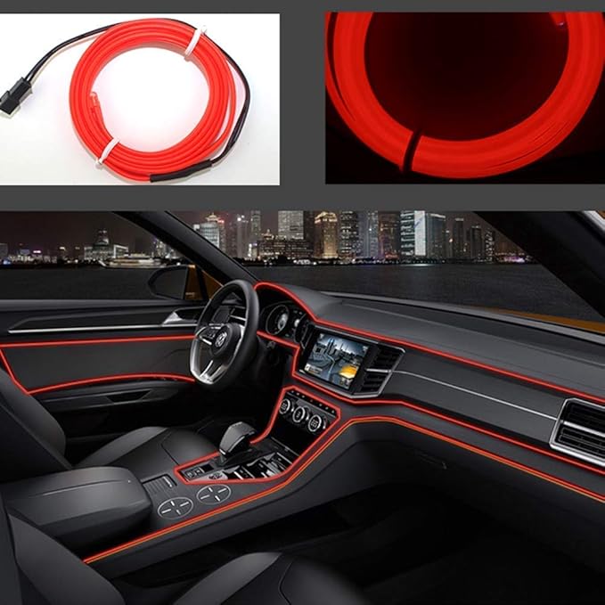 ABALDI El Wire Neon Light, Car Interior LED Lights for Xmas Halloween Christmas Car Interior Decoration(3m/9ft,Red)