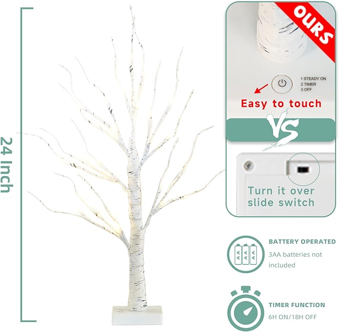 EAMBRITE Home Decorations Light Up White Birch Tree Indoor Christmas Decor, 4 Pack Battery Operated/USB Lighted Tabletop Money Tree Lamp Led Lights Xmas Wedding Centerpiece Table Room (2 Ft)