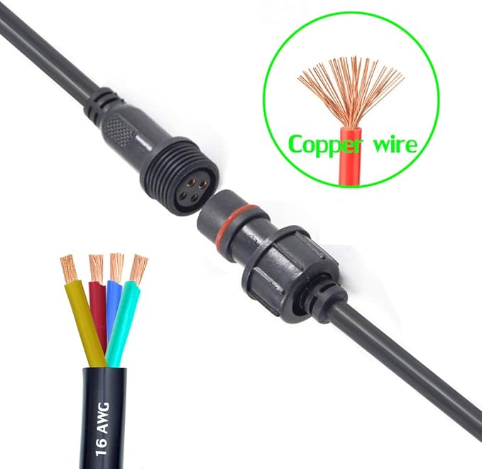 Waterproof Connector 4 Wire,16AWG Male Female Plug LED Connector Witch 4Pin Waterproof Connectors IP68 with 20CM Extension Cable for Indoor/Outdoor LED Strip Lights.(5Pairs)