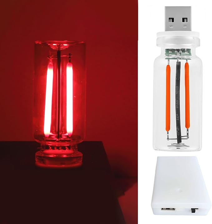 Touch Adjustment Retro Car Lamps Accessories, Battery Operated & USB Plug in Auto Interior Mood Bulb, Touch Dimmable Mini Neon Night Lights for Bedroom, Camping, Holiday, No Pole Dimming (Red, 1Pack)