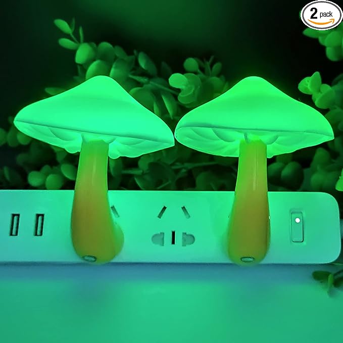 AUSAYE 2 Pack LED Mushroom Plug in Lamp Mushroom Night Light Mini Magic Night Lights for Adults Kids Gifts Green
