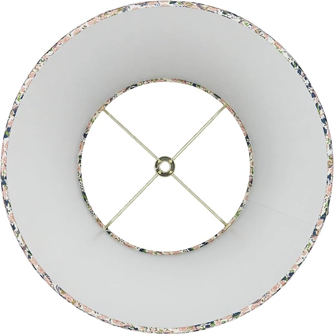 Hardback Shirred Empire Cottage Core Lamp Shade Pink Blue Floral Medium 8" Top x 13" Bottom x 11" Slant x 10.75" High Spider with Replacement Harp and Finial Fitting - Springcrest