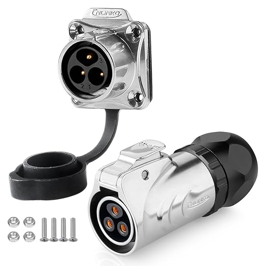 CNLINKO LP20 Reverse Mount 3-Pin Waterproof Circular Electrical Connector, IP68 Female Plug Male Socket for Automotive Machinery and Outdoor Use Quick Connect Aviation Connector (Metal Plug)