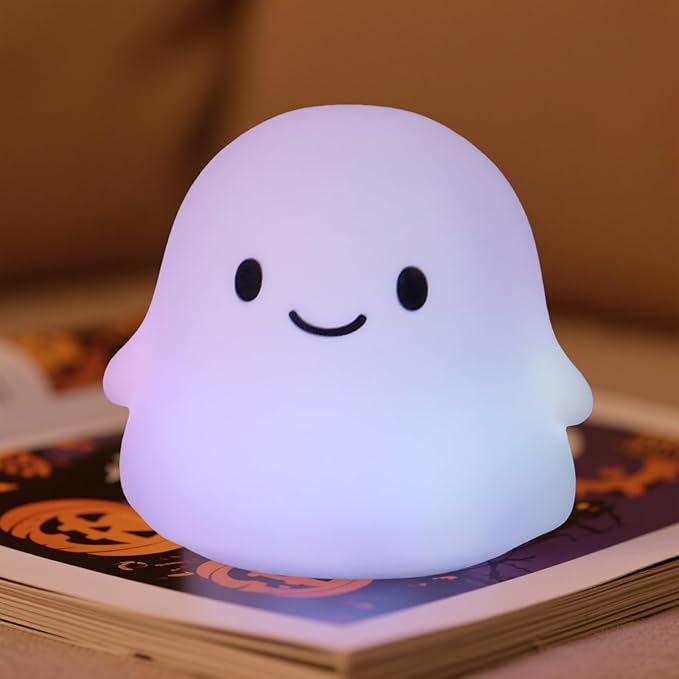 Ghost Night Light Color Changing, Cute Cloud Decor with Colors & 50Hrs, Tap Control Light Up Ghost for Kids, Rechargeable Halloween Gifts, [Women Gifts]