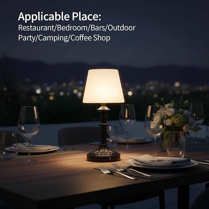 Cordless Table Lamp,Portable LED Desk Lamps,5200mAh Battery Operated, 3 Color Stepless Dimming Up,for Restaurant, Bedroom, Outdoor Camping, Coffee Shop, Night Light (Black)