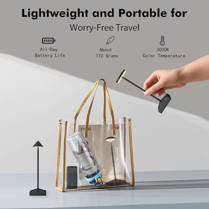 3 Pack 8.26in Black Small Cordless Table Lamps Rechargeable, Battery Operated Mini Lamp, Small Lamp Touch Portable Table Lights, LED Night Light for Bedside/Dining/Bar/Outdoor (Black-A)