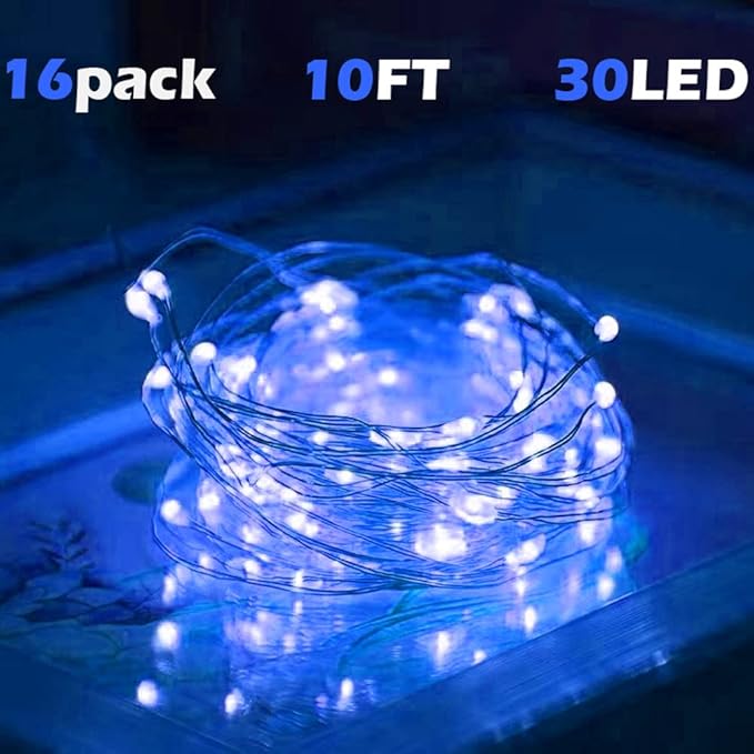 SOCO 16 Pack LED Fairy Lights Battery Operated - 10FT 30LED Copper Wire Mason Jar String Lights, IP65 Waterproof, Bendable for Indoor/Outdoor, Christmas, Wedding, Party, Camping Decor