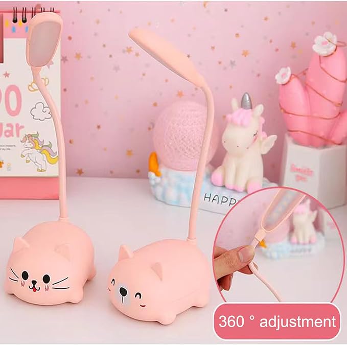 LED Desk Lamp，Mini Cat Night Light, Portable LED Table Light, Cute Foldable USB Rechargeable Reading Light Bedroom Children's Bedside Study (Pink)