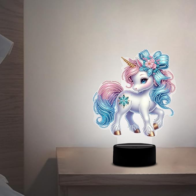 Unicorn Diamond Art Painting Night Light,Diamond Art Painting Kits Desktop Touch Lamp Ornaments for Tabletop Decor Diamond Art Accessories for Adult Beginner Bedrooms Living Room