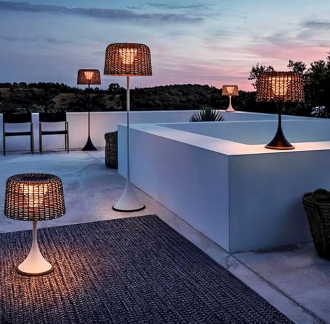 Serenity Metal & Rattan Floor Lamp | 3000K LED Standing Lamp for Indoor & Outdoor Use | Modern Living Room, Bedroom & Balcony Lighting | Weather Resistant & Easy Assembly - Solar