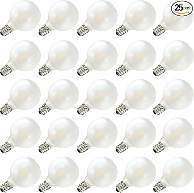 SUNSGNE 25 Pack G40 Led Replacement Light Bulbs, E12 Screw Base Shatterproof LED Globe Frosted Bulbs Light for Indoor Outdoor String Lights, 0.6watt Equvalent to 5watt Incandescent Bulbs, Warm White