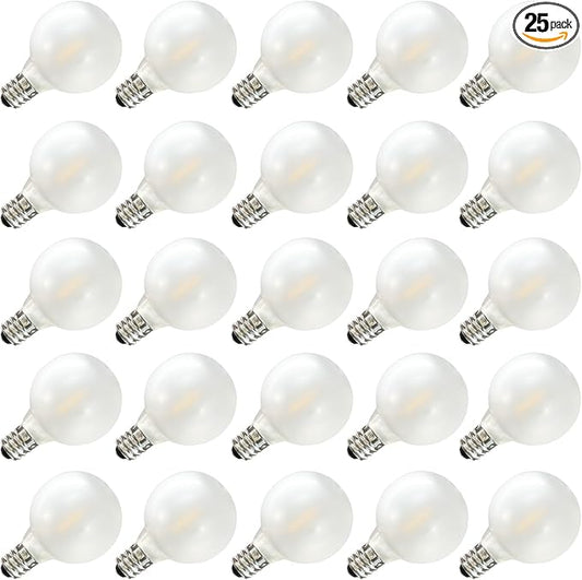 SUNSGNE 25 Pack G40 Led Replacement Light Bulbs, E12 Screw Base Shatterproof LED Globe Frosted Bulbs Light for Indoor Outdoor String Lights, 0.6watt Equvalent to 5watt Incandescent Bulbs, Warm White