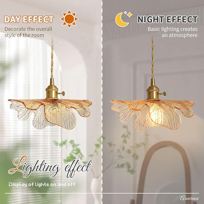 Modern Pendant Light 2 Pack Glass Pendant Lights with Hand Blown Amber Glass Shade Brass Pendant Light Kitchen Island Gold Adjustable Ceiling Hanging Light for Dining Room Bedroom