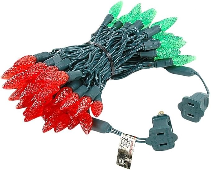 Novelty Lights 24FT 70 LED C6 LED Christmas Light String, Outdoor Christmas Tree Permanent Commercial Grade Decoration (Red/Green)