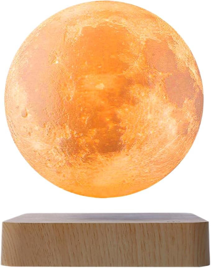 Levitating Moon Lamp, Floating Magnetic LED Moon Light Night Light with 3 Color Dimmable Touch Control Levitating Desk Decor Unique Lamps for Kids,Office, Living Room (Light Brown)