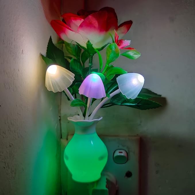 AUSAYE 4 Pack Sensor LED Night Light Plug-in Nightlight, Color Changing Mushroom Lamp Flower Night Lights for Kids Adults Bedroom, Bathroom, Nursery, Kitchen, Basement