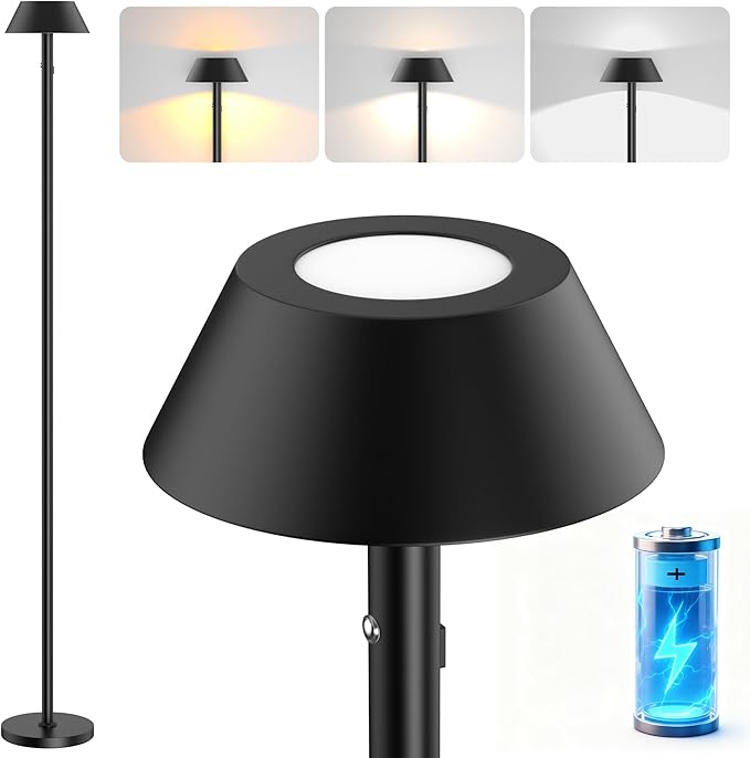 Portable Cordless Floor Lamp | Adjustable Height Reading Lamps Floor Standing | LED Bright Floor Lamp for Dark Rooms with 7500mAh Battery - IP54 Light