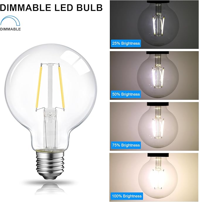 ENERGETIC SMARTER LIGHTING Dimmable LED Edison Light Bulb, G25 (G80) 500LM Globe Bulb, 60W Equivalent, 4000K Cool White, Christmas Light, E26 Standard Base, ETL Listed, 6-Pack