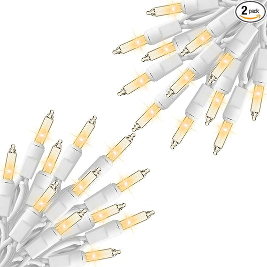 Minetom Clear Christmas String Lights 100 Count 26.5 Feet Incandescent Bulb Mini Lights for Indoor Xmas Tree Garland Birthday Wedding Party Festival Decoration, 2 Pack White Wire
