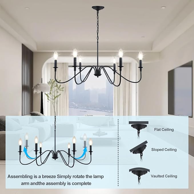 Black Chandelier,6-Light Rustic Industrial Iron Chandeliers for Dining Room Lighting Fixtures Hanging,Candle Hanging Hallway, Living Room, Foyer, Bedroom, Office, Bar,Island Lights