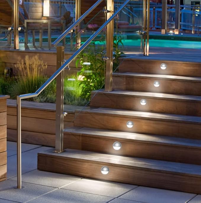 10 Pack LED Stair Lights Kit Low Voltage Deck Lights Waterproof IP65 Outdoor 1-2/5" Recessed Wood LED Deck Lighting Yard Garden Patio Step Landscape Pathway Decor Lamps, Cold White
