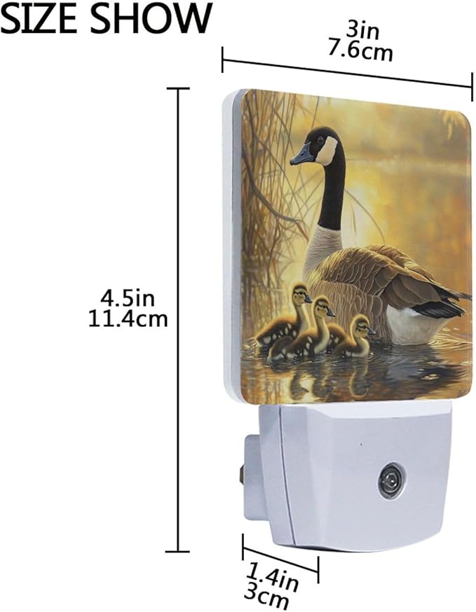 Canada Geese and Goslings Night Light 2 Pack Dusk to Dawn Sensor Led Lamp for Women Men Night Lights Plug into Wall Decor for Bedroom Kitchen Bathroom Corridor, 0.5W