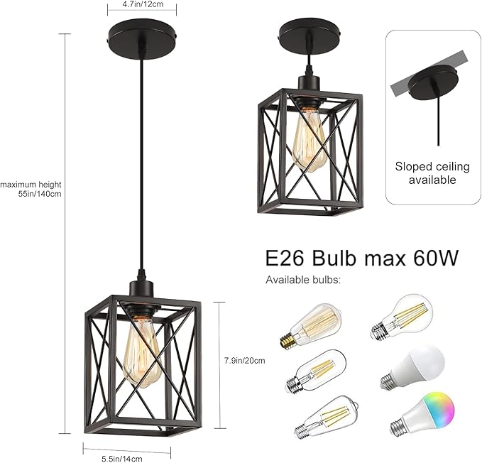 Farmhouse Pendant Light Fixture, Black Pendant Lights for Kitchen Island Industrial Lantern Pendant Light Fixtures with Light Shade, Adjustable Height Hanging Pendant Lighting