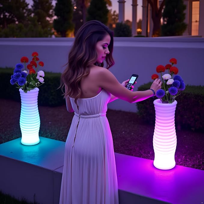LED Vase Night Light, 20-in Rechargeable LED Planter Light, 16 Colors & 4 Modes Cordless Flower Pot with Remote, Waterproof & Sturdy Floor Mood Lamp for Living Room Bedroom Yard Wedding Party Decor