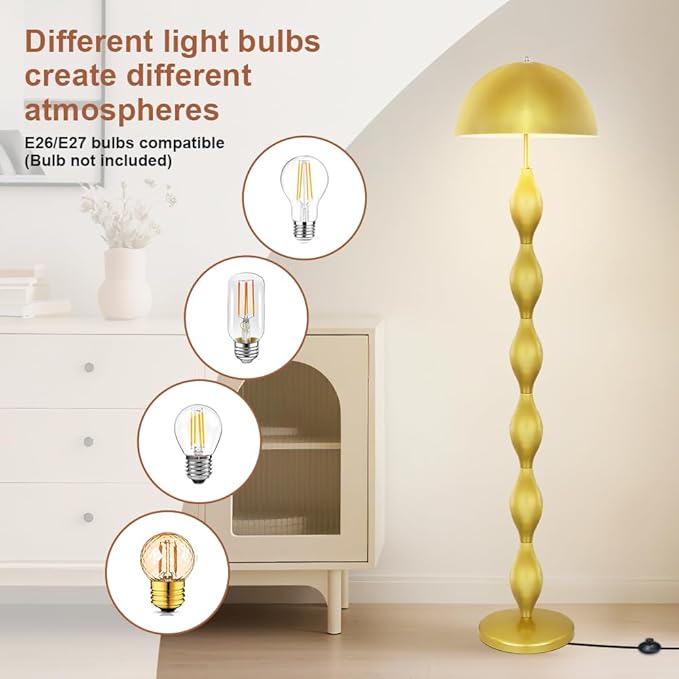 Vintage Creative Mushroom Lamps for Living Room,63" Unique Led Floor Lamp Gold,3 Colors Modern Tall Standing Light,Minimalist Reading Light for Dining Room,Office,Bedroom