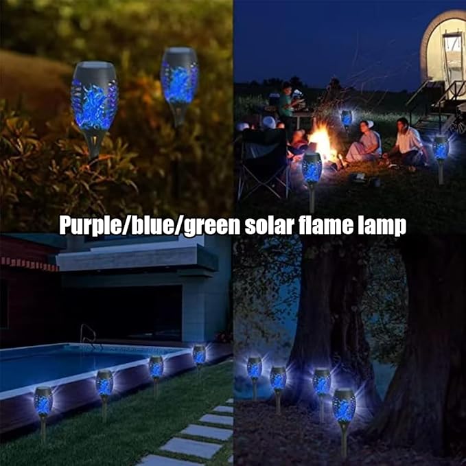 8 Pack Solar-Powered Flashlight Torches for Outdoor use, Dancing and Flickering Flame Torches for Landscape Decoration, Suitable for Paths, lawns, terraces (Blue)
