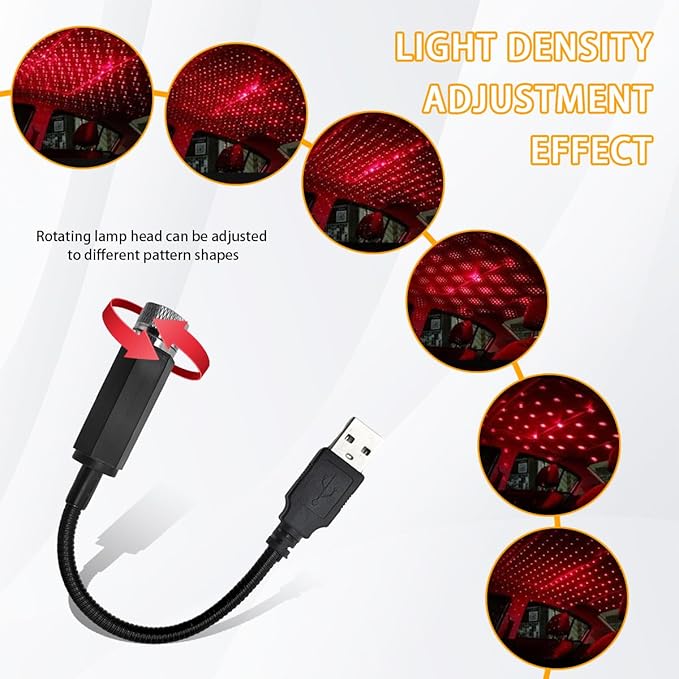 USB Projector Night Light, Highlighted Car Roof Light, Auto Interior LED Romantic Atmosphere Light, Adjustable Night Lamp for Bedroom Party, Universal Decor Car Accessories (Red)