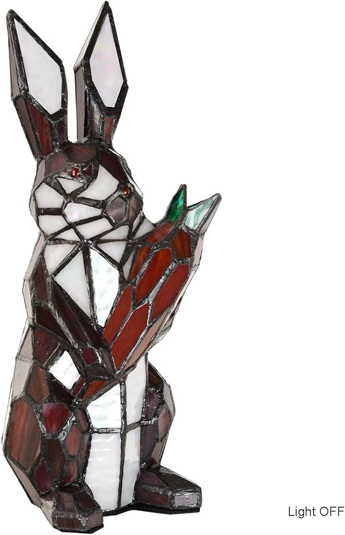 Bieye L10946 Rabbit Holds Carrot Tiffany Style Stained Glass Accent Table Lamp for Home Decor (Red)