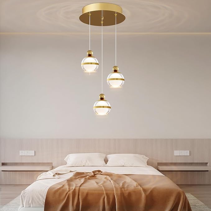 Modern Pendant Lights Gold Globe Cluster Hanging Pendant Light Fixtures Acrylic LED Pendant Lighting Kitchen Island for Dining Room Living Room Bedroom 3 Light
