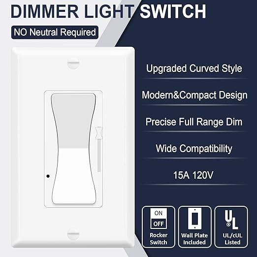 Dimmer Switches for LED Lights,Greencycle 4PK 3 Way Dimmer Switch for Dimmable 150W LED CFL Light,600W Halogen and Incandescent,15A 120V,Neutral Wire Not Required,Residential/Commercial,ETL Listed