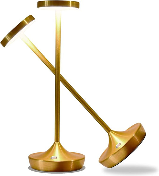 Rechargeable Table Lamp Cordless - 6000mAh Battery Operated LED Table Light - Portable Touch Dimmable Outdoor Waterproof Table Lamps for Patio Restaurant Dining (2 Gold)