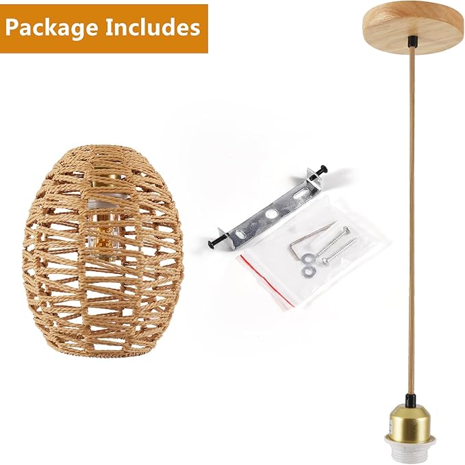 DELIPOP Pendant Light, Hand-Woven Rattan Chandelier, Boho Adjustable Hanging Lights for Living Room, Dining Room, Kitchen, Bedroom, Farmhouse