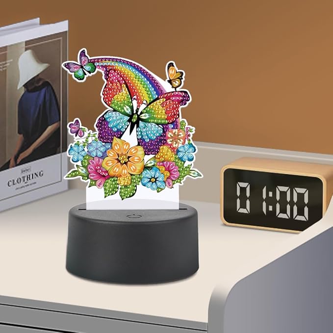 Rainbow Butterfly Diamond Art Painting Night Light,Diamond Art Painting Kits Desktop Touch Lamp Ornaments for Tabletop Decor Diamond Art Accessories for Adult Beginner Bedrooms Living Room