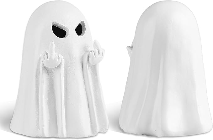 Halloween Middle Light Up Ghost Figurine,5.1" Large Cute Spooky Ghost Statue,Halloween Decorations Indoor,Resin Statue for Party, Home, Indoor & Porch Decor