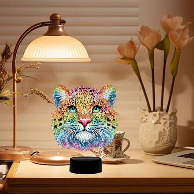 Leopard Diamond Art Painting Night Light,Diamond Art Painting Kits Desktop Touch Lamp Ornaments for Tabletop Decor Diamond Art Accessories for Adult Beginner Bedrooms Living Room