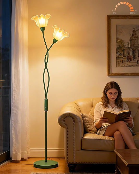 Lightdot Flower Floor Lamp for Living Room, Modern Dimmable Floor Lamp with DIY Goosenecks & Bulbs Included, Spring Green 2 Light Standing Tall Lamp for Bedroom/Kids Room/Sofa Beside/Corner Decor