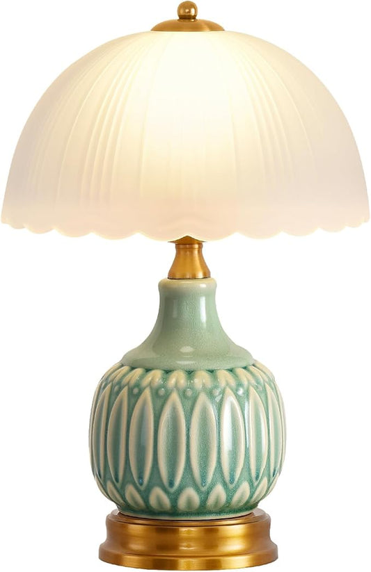 Vintage Lamp for Living Room,16" Modern Ceramic Table Lamps for Bedroom,Retro Bedside Nightstand Traditional Lamps, Classic Chinoiserie Green Lamp for Home Decor (French Country)