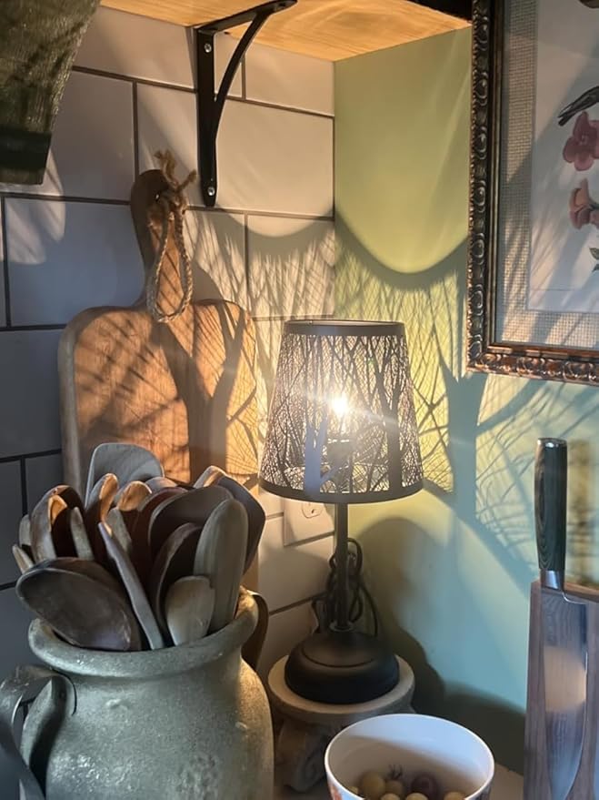3 Level Dimmable Touch Table Lamp, Black Metal Tree Pattern Shadow Lamp, Small Bedside Night Light for Kids, Vintage Accent Decor Lamp Halloween Indoor Mood Lighting Bedroom Living Room Small Spaces