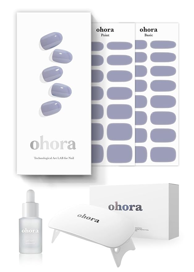 ohora Semi-Cured Gel Nail Strips Value Set (N Cream Cloud Starter Kit) Includes Full Size Lamp and Mini Remover, Salon-Quality, Long Lasting, Easy to Apply & Remove