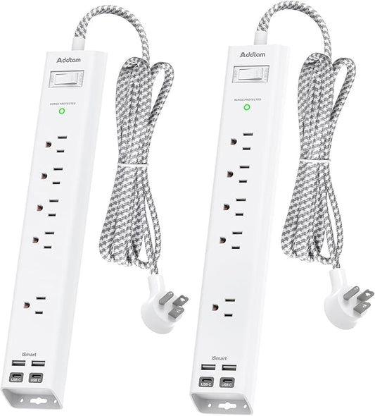 2 Pack Surge Protector Power Strip - 5 Widely Spaced Outlets 4 USB Ports, 5Ft Extension Cord, Flat Plug, Wall Mount Outlet Extender, Desk Charging Station for Home Office College Dorm Room Essentials