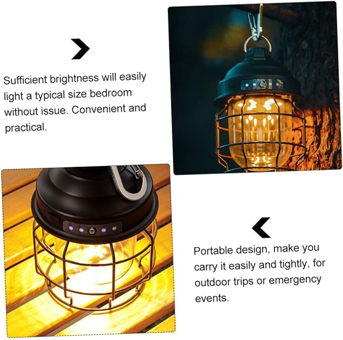 UPKOCH Rechargeable Lantern Battery Powered Tent Light Retro Style Camping Lamp Portable USB Outdoor Lamp