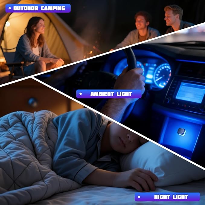 4PCS Car Interior USB LED Light, Portable Plug-in Bright Vehicle Atmosphere Decor Lamp, Small Automotive Inside Decoration Ambient Night Light Kit, Universal for SUV Van Truck (Blue)