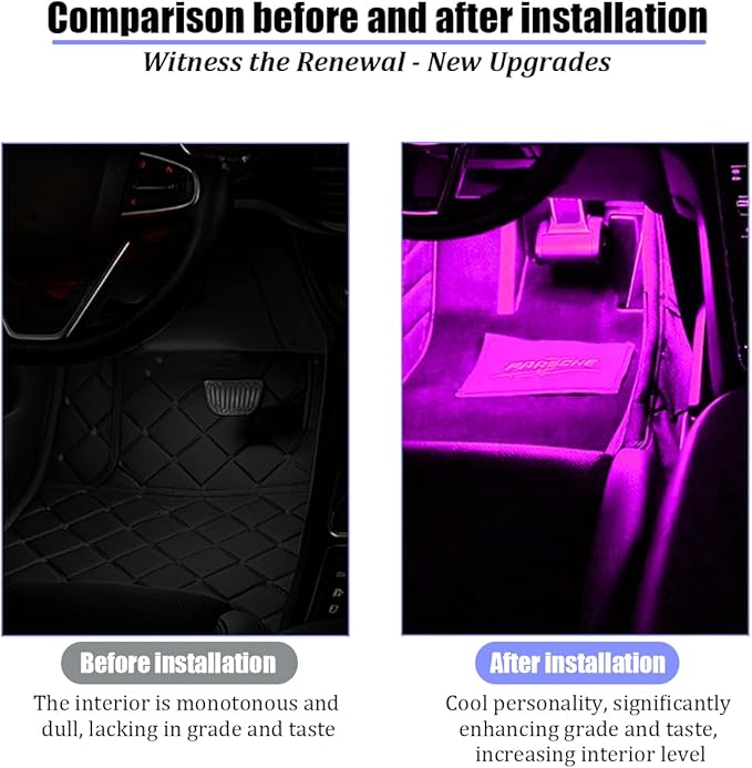 Car Interior LED Lights, 4 in 1 USB Port Automotive Ambient Neon Light Kit, Vehicle Center Console Dashboard Strip Lamps Decoration Accessories, Universal for SUV Truck Sedan (Pink)